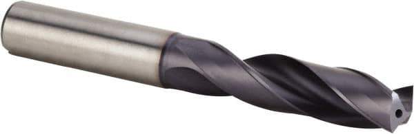 Kennametal - 17/32" 140° Spiral Flute Solid Carbide Screw Machine Drill Bit - Multilayer TiAlN Finish, Right Hand Cut, 60mm Flute Length, 107mm OAL, Standard Point, Straight Shank, Through Coolant - Eagle Tool & Supply