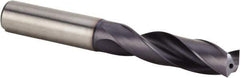 Kennametal - 17/32" 140° Spiral Flute Solid Carbide Screw Machine Drill Bit - Multilayer TiAlN Finish, Right Hand Cut, 60mm Flute Length, 107mm OAL, Standard Point, Straight Shank, Through Coolant - Eagle Tool & Supply