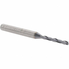 Kennametal - 1/8" 135° Solid Carbide Jobber Drill - Multilayer TiAlN Finish, Right Hand Cut, Spiral Flute, Straight Shank, 66mm OAL, Standard Point - Eagle Tool & Supply