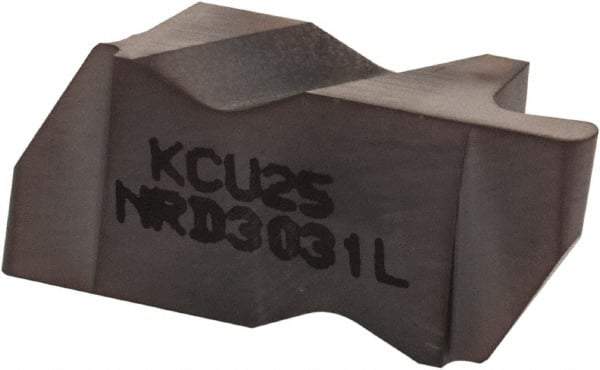 Kennametal - 3031NRD Grade KCU25, 1.58mm Cutting Width Carbide Grooving Insert - 3.18mm Max Depth of Cut, Left Hand, 0.79mm Corner Radius, AlTiN Finish - Eagle Tool & Supply