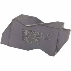 Kennametal - 3031NR K Grade KCU25, 1.58mm Cutting Width Carbide Grooving Insert - 2.39mm Max Depth of Cut, Left Hand, 0.79mm Corner Radius, AlTiN Finish - Eagle Tool & Supply