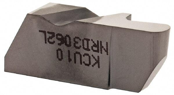 Kennametal - 3062NRD Grade KCU10, 3.18mm Cutting Width Carbide Grooving Insert - 6.35mm Max Depth of Cut, Left Hand, 1.59mm Corner Radius, AlTiN Finish - Eagle Tool & Supply