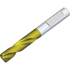 Kennametal - 13.8mm 140° Spiral Flute Solid Carbide Screw Machine Drill Bit - Multilayer TiAlN Finish, Right Hand Cut, 60mm Flute Length, 107mm OAL, Standard Point, Whistle Notch Shank, Through Coolant - Eagle Tool & Supply