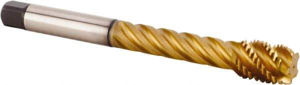 Kennametal - M24x3.00 Metric 5 Flute 6HX Modified Bottoming Spiral Flute Tap - Powdered Metal, TiCN/TiN Finish, 200mm OAL, Right Hand Flute, Right Hand Thread, Series T630 - Eagle Tool & Supply