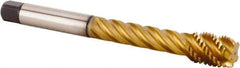 Kennametal - M24x3.00 Metric 5 Flute 6HX Modified Bottoming Spiral Flute Tap - Powdered Metal, TiCN/TiN Finish, 200mm OAL, Right Hand Flute, Right Hand Thread, Series T630 - Eagle Tool & Supply