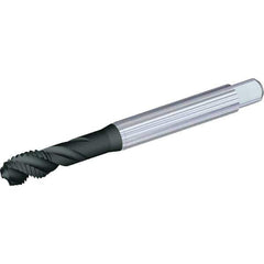 Kennametal - M12x1.25 Metric Fine 4 Flute 6H Modified Bottoming Spiral Flute Tap - Powdered Metal, TiN Finish, 100mm OAL, Right Hand Flute, Right Hand Thread, Series T604 - Eagle Tool & Supply