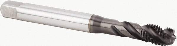 Kennametal - M8x1.25 Metric 3 Flute 6H Modified Bottoming Spiral Flute Tap - Powdered Metal, TiN Finish, 90mm OAL, Right Hand Flute, Right Hand Thread, Series T604 - Eagle Tool & Supply