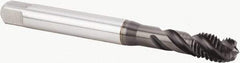 Kennametal - M8x1.25 Metric 3 Flute 6H Modified Bottoming Spiral Flute Tap - Powdered Metal, TiN Finish, 90mm OAL, Right Hand Flute, Right Hand Thread, Series T604 - Eagle Tool & Supply