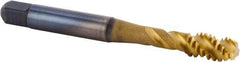 Kennametal - M8x1.25 Metric 3 Flute 6HX Modified Bottoming Spiral Flute Tap - Powdered Metal, TiCN/TiN Finish, 68.58mm OAL, Right Hand Flute, Right Hand Thread, Series T630 - Eagle Tool & Supply
