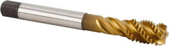 Kennametal - M14x2.00 Metric 4 Flute 6HX Bottoming Spiral Flute Tap - Powdered Metal, TiN Finish, 110mm OAL, Right Hand Flute, Right Hand Thread, Series T633 - Eagle Tool & Supply