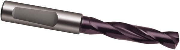 Guhring - #13 140° Spiral Flute Solid Carbide Screw Machine Drill Bit - FIREX Finish, Right Hand Cut, 28mm Flute Length, 66mm OAL, SU Point, Whistle Notch Shank, Through Coolant - Eagle Tool & Supply