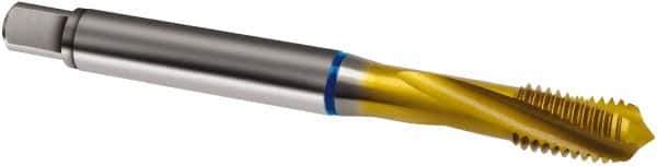 Guhring - M10x1.50 Metric 3 Flute 6H Modified Bottoming Spiral Flute Tap - Cobalt, TiN Finish, 100mm OAL, Right Hand Flute, Right Hand Thread, D4/D5, Series 2896 - Eagle Tool & Supply