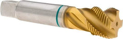 Guhring - 1-1/8 - 12 UNF 4 Flute 2B Modified Bottoming Spiral Flute Tap - Cobalt, TiN Finish, 5.441" OAL, Right Hand Flute, Right Hand Thread, H6/H7, Series 3923 - Eagle Tool & Supply