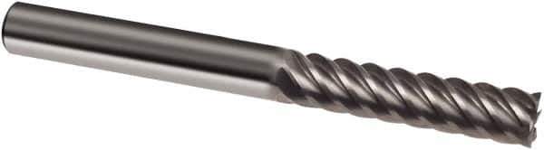 Guhring - 5/16", 1-1/8" LOC, 5/16" Shank Diam, 3" OAL, 6 Flute, Solid Carbide Square End Mill - Single End, Uncoated, Spiral Flute, 45° Helix, Right Hand Cut, Right Hand Flute, Series 3180 - Eagle Tool & Supply