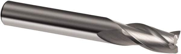 Guhring - 3/16", 5/8" LOC, 3/16" Shank Diam, 2" OAL, 3 Flute, Solid Carbide Square End Mill - Single End, Uncoated, Spiral Flute, 30° Helix, Right Hand Cut, Right Hand Flute, Series 3168 - Eagle Tool & Supply