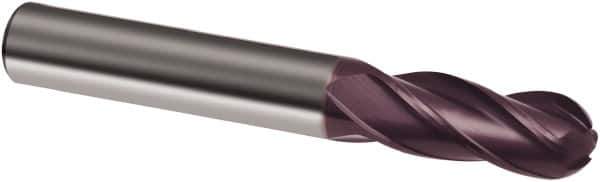 Guhring - 1/2" Diam, 2" LOC, 4 Flute Solid Carbide Ball End Mill - FIREX Finish, Single End, 4-1/2" OAL, 1/2" Shank Diam, Spiral Flute - Eagle Tool & Supply