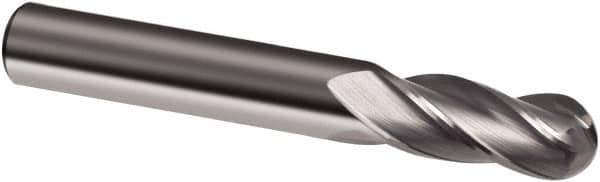 Guhring - 9/16" Diam, 1-1/8" LOC, 4 Flute Solid Carbide Ball End Mill - Uncoated, Single End, 3-1/2" OAL, 9/16" Shank Diam, Spiral Flute - Eagle Tool & Supply