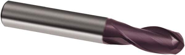 Guhring - 1" Diam, 1-1/2" LOC, 2 Flute Solid Carbide Ball End Mill - FIREX Finish, Single End, 4" OAL, 1" Shank Diam, Spiral Flute - Eagle Tool & Supply