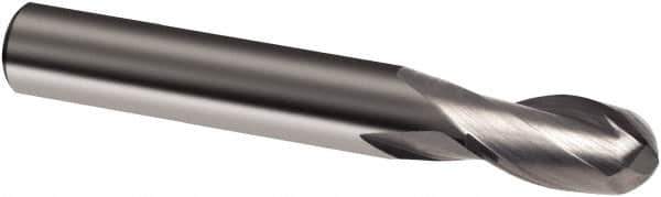 Guhring - 25/64" Diam, 1" LOC, 2 Flute Solid Carbide Ball End Mill - Uncoated, Single End, 2-3/4" OAL, 7/16" Shank Diam, Spiral Flute - Eagle Tool & Supply