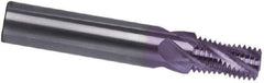 Guhring - 3/8-18 NPT, 0.441" Cutting Diam, 4 Flute, Solid Carbide Helical Flute Thread Mill - Internal Thread, 0.583" LOC, 3-1/4" OAL, 1/2" Shank Diam - Eagle Tool & Supply