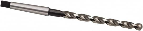 Taper Shank Drill Bit: 1.2008″ Dia, 3MT, 130 °, High Speed Steel Oxide Finish, 9.4094″ Flute Length, 14.1732″ OAL, Cone Relief Point, Parabolic Flute