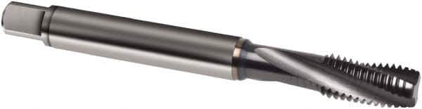 Guhring - M10x1.00 Metric Fine 3 Flute 4HX Modified Bottoming Spiral Flute Tap - Powdered Metal, TiCN Finish, 90mm OAL, Right Hand Flute, Right Hand Thread, D4, Series 1062 - Eagle Tool & Supply
