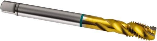 Guhring - 5/8-18 UNF 4 Flute 2B Modified Bottoming Spiral Flute Tap - Cobalt, TiN Finish, 100mm OAL, Right Hand Flute, Right Hand Thread, H4/H5, Series 1838 - Eagle Tool & Supply