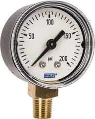 Wika - 1-1/2" Dial, 1/8 Thread, 0-200 Scale Range, Pressure Gauge - Lower Connection Mount, Accurate to 3-2-3% of Scale - Eagle Tool & Supply