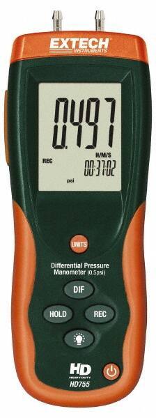 Extech - 2 Max psi, 0.3% FS% Accuracy, Differential Pressure Manometer - -1 to 0.5 Maximum PSI, -13.85 to 13.85 Inch Water Column - Eagle Tool & Supply