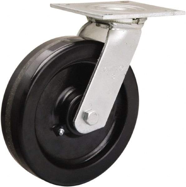 Hamilton - 8" Diam x 2" Wide x 9-1/2" OAH Top Plate Mount Swivel Caster - Phenolic, 900 Lb Capacity, Straight Roller Bearing, 5 x 5-1/2" Plate - Eagle Tool & Supply