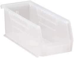 Quantum Storage - 30 Lb. Load Capacity, 10-7/8" Deep, Clear Polypropylene Hopper Stacking Bin - 4" High x 4-1/8" Wide x 10-7/8" Long - Eagle Tool & Supply