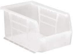 Quantum Storage - 20 Lb. Load Capacity, 9-1/4" Deep, Clear Polypropylene Hopper Stacking Bin - 5" High x 6" Wide x 9-1/4" Long - Eagle Tool & Supply