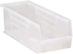 Quantum Storage - 50 Lb. Load Capacity, 14-3/4" Deep, Clear Polypropylene Hopper Stacking Bin - 5" High x 5-1/2" Wide x 14-3/4" Long - Eagle Tool & Supply