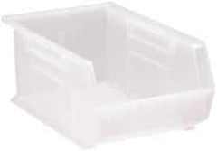 Quantum Storage - 60 Lb. Load Capacity, 13-5/8" Deep, Clear Polypropylene Hopper Stacking Bin - 6" High x 8-1/4" Wide x 13-5/8" Long - Eagle Tool & Supply