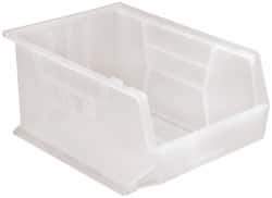 Quantum Storage - 75 Lb. Load Capacity, 16" Deep, Clear Polypropylene Hopper Stacking Bin - 8" High x 11" Wide x 16" Long - Eagle Tool & Supply