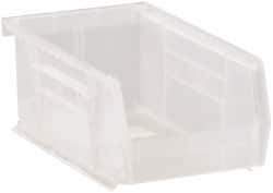 Quantum Storage - 10 Lb. Load Capacity, 7-3/8" Deep, Clear Polypropylene Hopper Stacking Bin - 3" High x 4-1/8" Wide x 7-3/8" Long - Eagle Tool & Supply