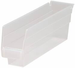 Quantum Storage - 30 Lb. Load Capacity, 11-5/8" Deep, Clear Polypropylene Hopper Shelf Bin - 4" High x 2-3/4" Wide x 11-5/8" Long - Eagle Tool & Supply