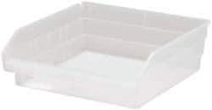 Quantum Storage - 30 Lb. Load Capacity, 11-5/8" Deep, Clear Polypropylene Hopper Shelf Bin - 4" High x 11-1/8" Wide x 11-5/8" Long - Eagle Tool & Supply