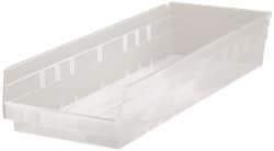 Quantum Storage - 50 Lb. Load Capacity, 23-5/8" Deep, Clear Polypropylene Hopper Shelf Bin - 4" High x 8-3/8" Wide x 23-5/8" Long - Eagle Tool & Supply