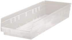 Quantum Storage - 50 Lb. Load Capacity, 23-5/8" Deep, Clear Polypropylene Hopper Shelf Bin - 4" High x 8-3/8" Wide x 23-5/8" Long - Eagle Tool & Supply