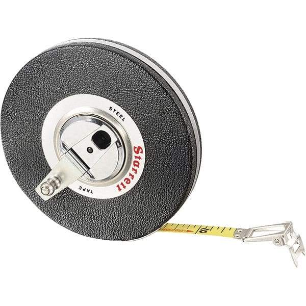 Starrett - 100' x 3/8" Yellow Blade Tape Measure - 1/8" Graduation, L1 Graduation Style, Black Case - Eagle Tool & Supply
