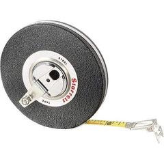 Starrett - 100' x 3/8" Yellow Blade Tape Measure - 1/8" Graduation, L1 Graduation Style, Black Case - Eagle Tool & Supply