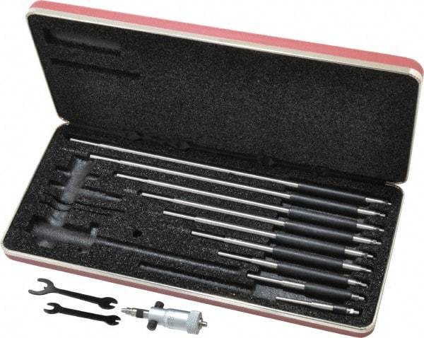 Starrett - 50 to 300mm, Mechanical Inside Micrometer Set - 0.01mm Graduation, Friction Thimble - Eagle Tool & Supply