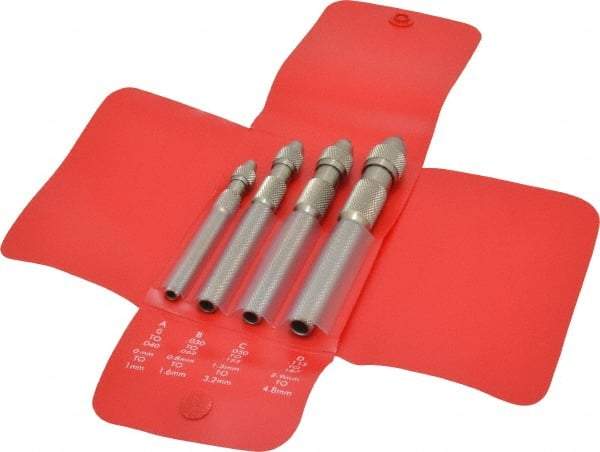 Starrett - 4 Piece 0.187" Pin Vise Set - 4" Long, 4.8mm Max Capacity, Comes in Vinyl Case - Eagle Tool & Supply