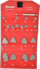 Starrett - 19 Piece, 0.35 to 1/2 Inch Radius, Stainless Steel Radius Gage Set - Satin Chrome Coated - Eagle Tool & Supply