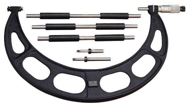 Starrett - Mechanical, 0 to 100 mm Range, Interchangeable Anvil Micrometer - Ratchet Stop Thimble, 0.01 mm Graduation - Eagle Tool & Supply