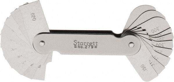 Starrett - 1 (20 Leaves) Piece, 0.02 to 0.4 Inch Radius, Radius Gage Set - Eagle Tool & Supply
