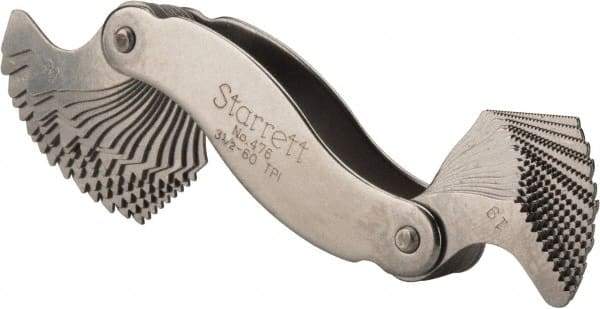 Starrett - 30 Leaf, 3-1/2 to 60 TPI Range, Steel Screw Pitch Gage - 55° Thread Angle - Eagle Tool & Supply
