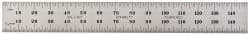 Starrett - 150mm Long, 0.5, 1mm Graduation, Flexible Spring Steel Rule - Metric Graduation Style, 3/4" Wide, Silver, Satin Chrome Finish - Eagle Tool & Supply
