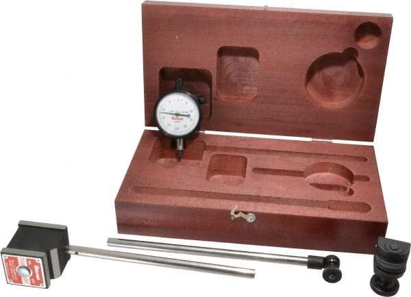 Starrett - 0.0005" Graduation, 1/8" Max Meas, 0-25-0 Dial Reading, Dial Indicator & Base Kit - 1-15/16" Base Length x 1-5/8" Base Width x 1-7/8" Base Height - Eagle Tool & Supply
